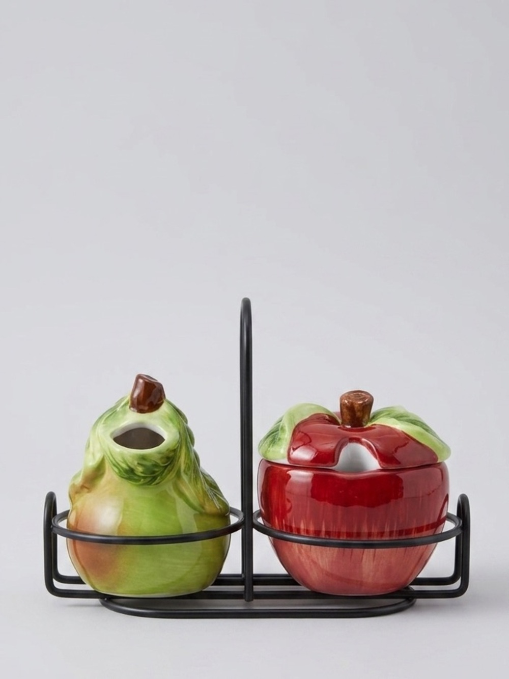 D'Moda Harvest Collection Ceramic Apple Sugar Bowl Pear Creamer Set Caddy